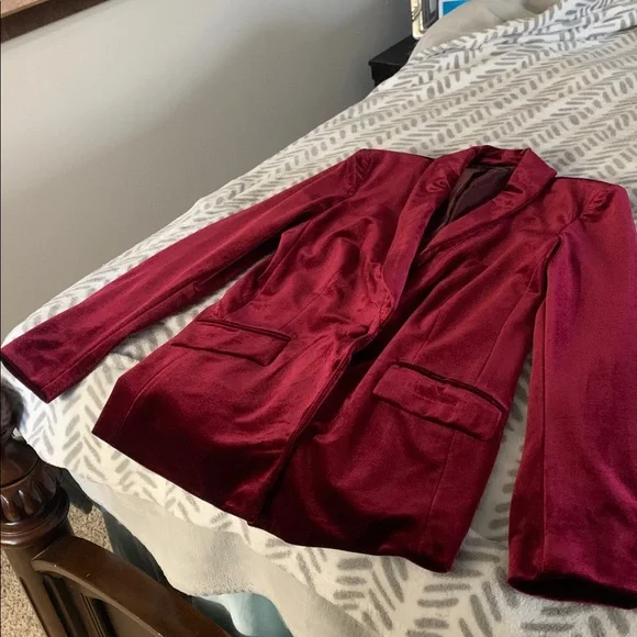 INC International Concepts Burgundy Wine Velvet Blazer size Small - Picture 4 of 9